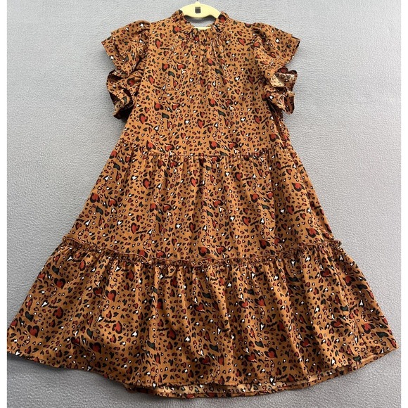 THML Dresses & Skirts - THML Dress Womens XS Animal Print Ruffle Sleeve High Neck Knee Length A-Line